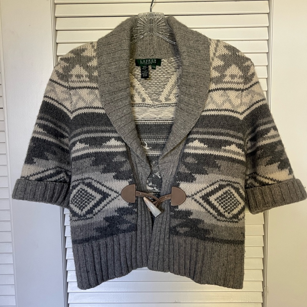 Ralph Lauren Gray and Cream Patterned Cardigan